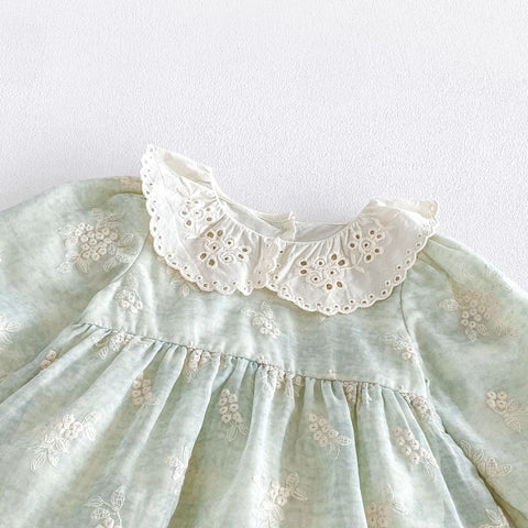 Baby Girl Floral Embroidered Lace Collar Bodysuit Dress
