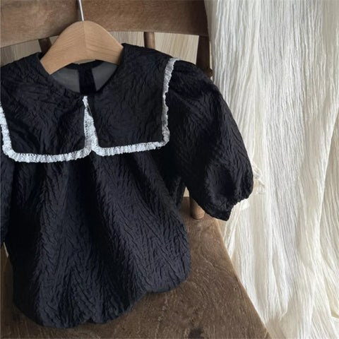 Baby Girl Textured Butterfly Bow Collar Bodysuit