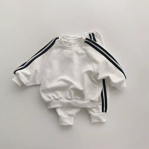 2 Pc Unisex Striped Sweatshirt & Pants Set