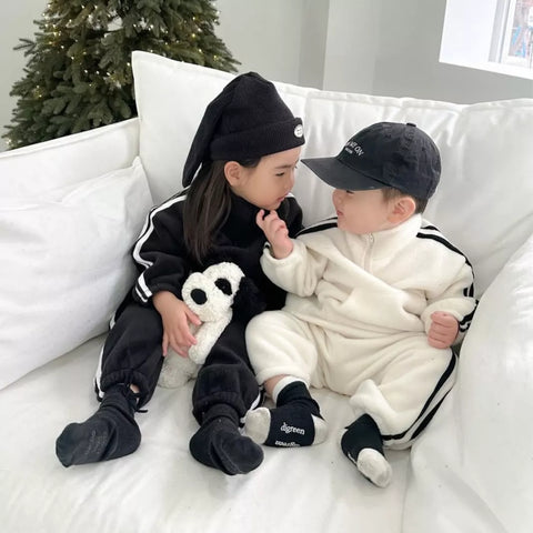 2 Pc Unisex Striped Quater Zip & Pants Set