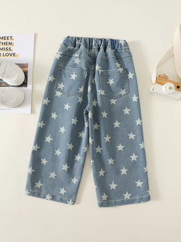 Toddler Girls Star Print Wide Leg Denim Pant