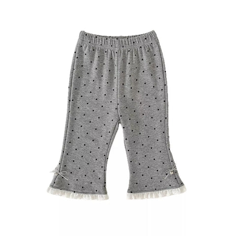 Girls Polka Dot Lace Trim Flare Pants