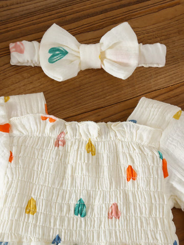 2 Pc Baby Girl Floral Smocked Romper & Bow Headband Set