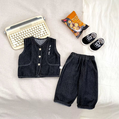 3 Pc Baby Boy Polka-Dot Shirt, Denim Vest & Pants Set