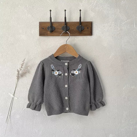 Baby Girl Flower Embroidered Knitted Cardigan