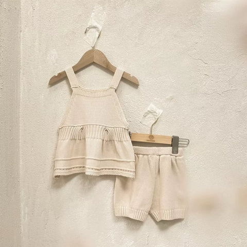 2 Pc Baby Girl Knit Ruffle Top & Bloomer Shorts Set