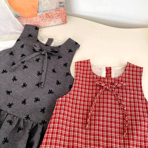 2 Pc Baby Girl Bow Print Peter Pan Collar Ruffle Dress
