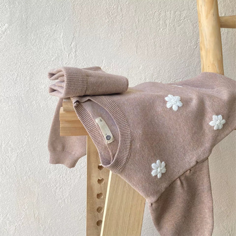 2 Pc Baby Girl Daisy Knit Sweater & Bloomer Shorts Set