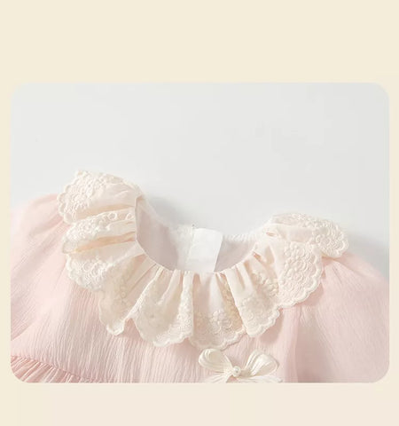 Baby Girl Lace Ruffle Collar Bow Romper Dress