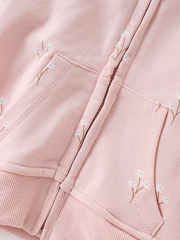 Baby Girl Floral Print Bear-Ear Zip-Up Hoodie
