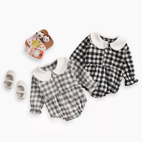 Baby Girl Buffalo Plaid Peter Pan Collar Bodysuit