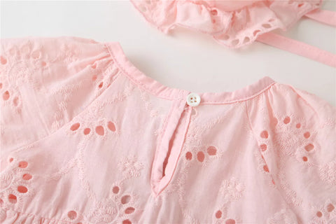 Baby Girl Eyelet Cotton Dress with Hat