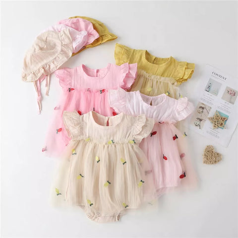 2 Pc Baby Girl Sheer Carrot Tulle Bodysuit Dress