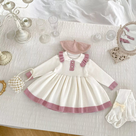 Girl Knit Contrast Knit Polo Dress
