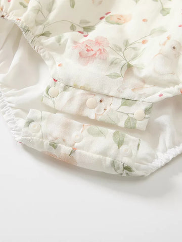 2 Pc Baby Girl Spring Flower Bunny Print Bodysuit
