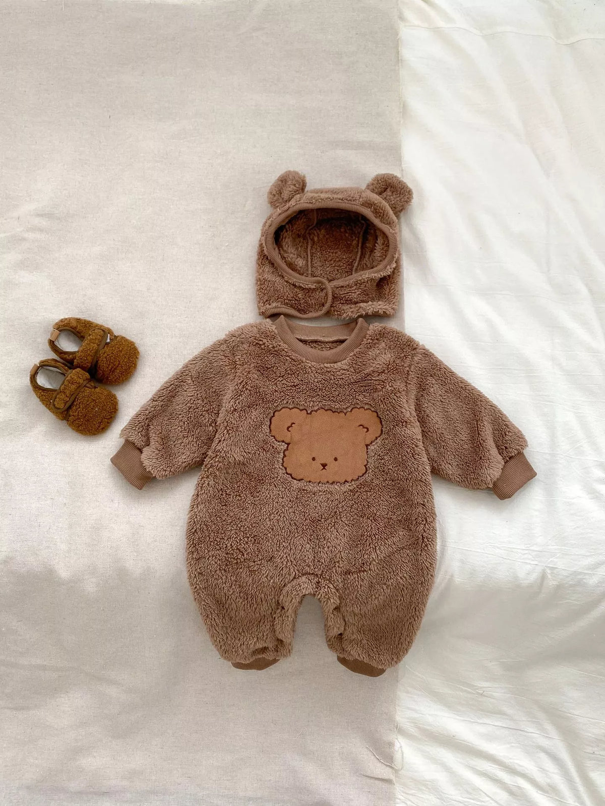 Baby Soft Fleece Bear Romper with Hat