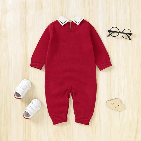 Baby Boy Knit Bear Scholar Romper