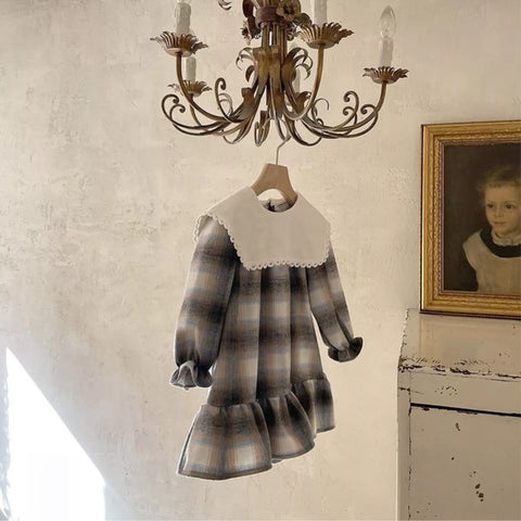 Baby Girls Plaid Ruffle Hem Collar Dress