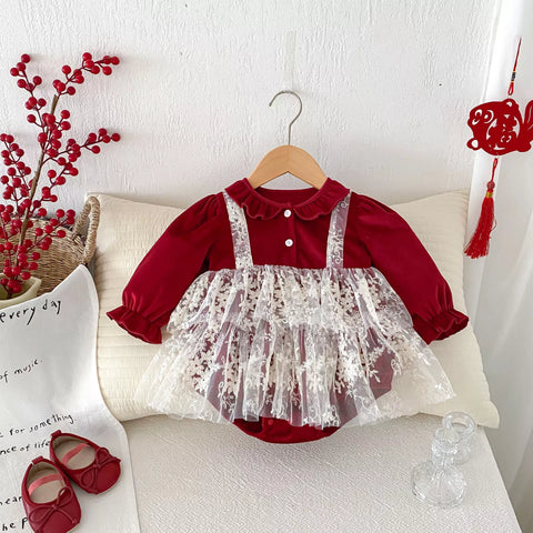 Baby Girls 2 in 1 Sheer Lace Layered Bodysuit