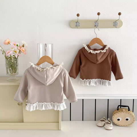 Girls Lace Ruffle Hem Hoodie