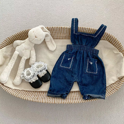 2 Pc Baby Girl Denim Pinafore w/Shirt