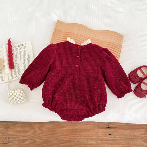 Baby Girls Fleece Lined Festive Bow Bodysuit
