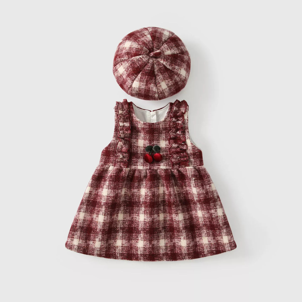 2 Pc Girls Houndstooth Tweed Dress w/ Beret