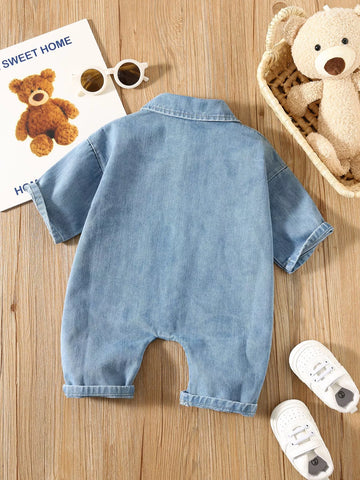 Baby Boy Denim Romper Bear Patch
