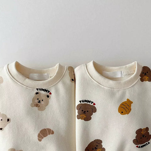 2 Pc Baby Bear Pastries Print Sweat Suit