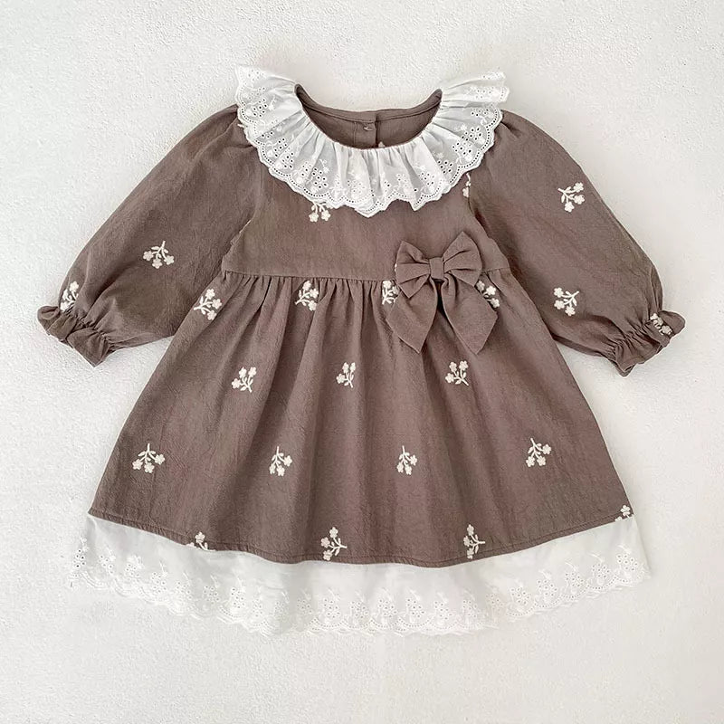 Girls Autumn Flower Ruffle Collar Bodysuit/ Dress
