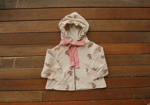 Girl Swing Waffle Knit Bear Zip up Jacket