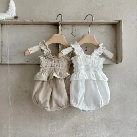 Baby Girl Linen Smocked Bodysuit
