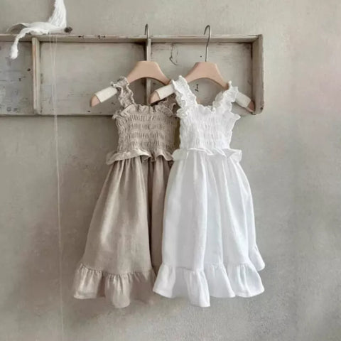 Baby Girl Linen Smocked Bodice Dress