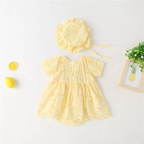 Baby Girl Eyelet Cotton Dress with Hat