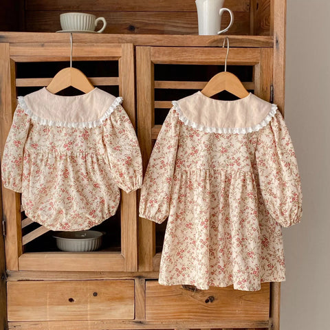 Girls Autumn Floral Vintage Style Bodysuit/Dress