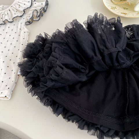 2 Pc Girls Ruffle Polka Dot Shirt w/ Tutu Skirt