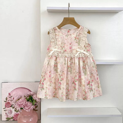 Girls Spring Blossom Print Sleeves Dress/Bodysuit