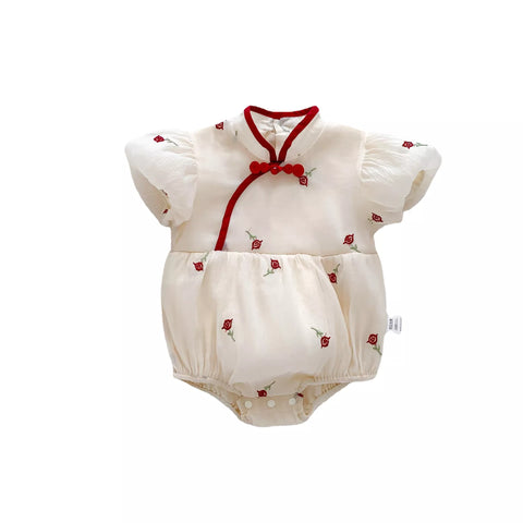Baby Girl Rose Cheongsam Short Sleeve Bodysuit