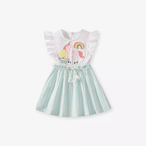 Girls Unicorn Summer Flutter Sleeve Dress
