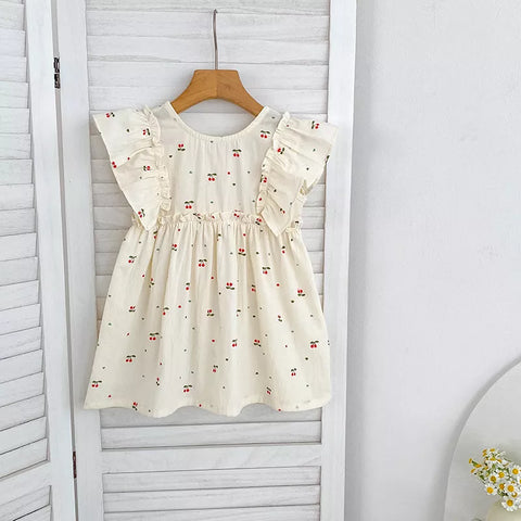 Girls Mini Cherry Bow Back Dress/Bodysuit