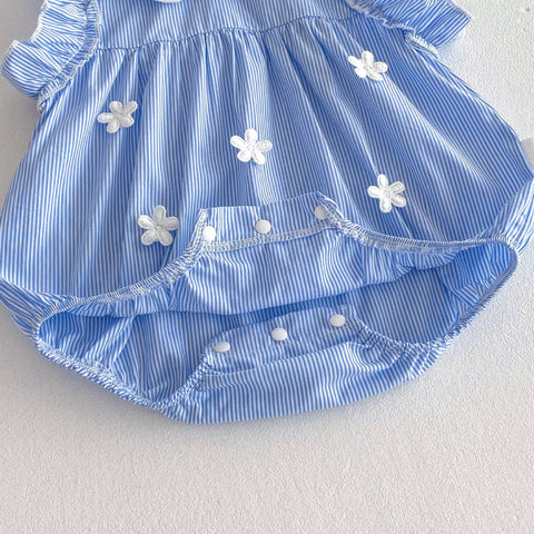 Baby Girl Daisy Cotton Stripe Peter Pan Collar Bodysuit
