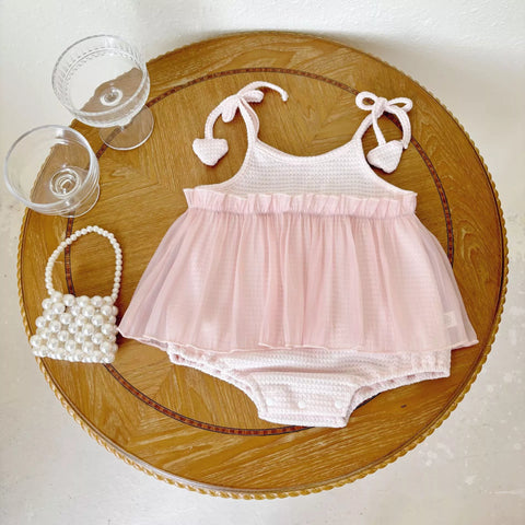 Baby Girl Waffle Knit Heart Cami Tutu Bodysuit Dress