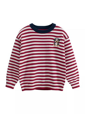 Boys Stripe Sweater with Dog Embroidery