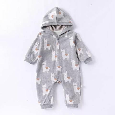 Baby Fleece Lined Animal Knitted Hooded Romper