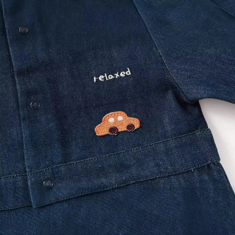 Baby Boy Denim Jumpsuit w/ Car Patch
