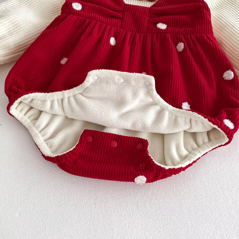 Baby Girl Fleece Lined Polka Dot Bow Bodysuit