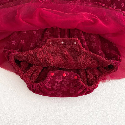Baby Girl Fleece Lined Cheongsam Floral Tulle Bodysuit
