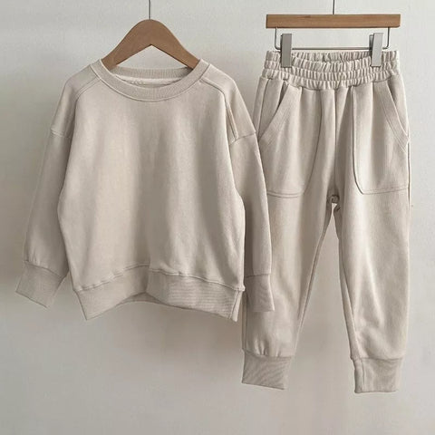 Kids Casual Solid Sweat Shirt and Pants Set
