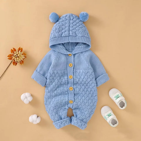 Baby Knit Button Up Bear Romper