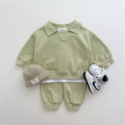 2 Pc Baby Toddler Collar Sweatshirt & Pants Set